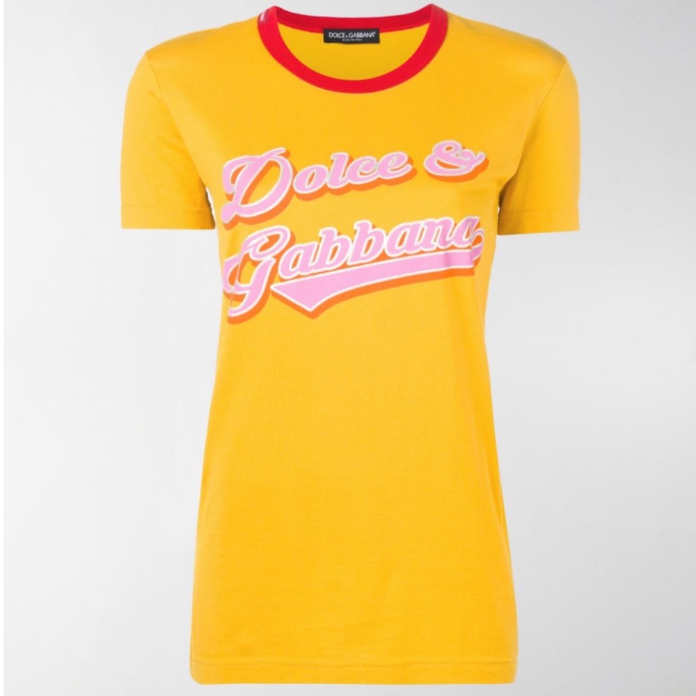 NEW Dolce & Gabbana Contrast Crew Neck Logo Print Cotton T-Shirt SIZE 4 US/40 IT